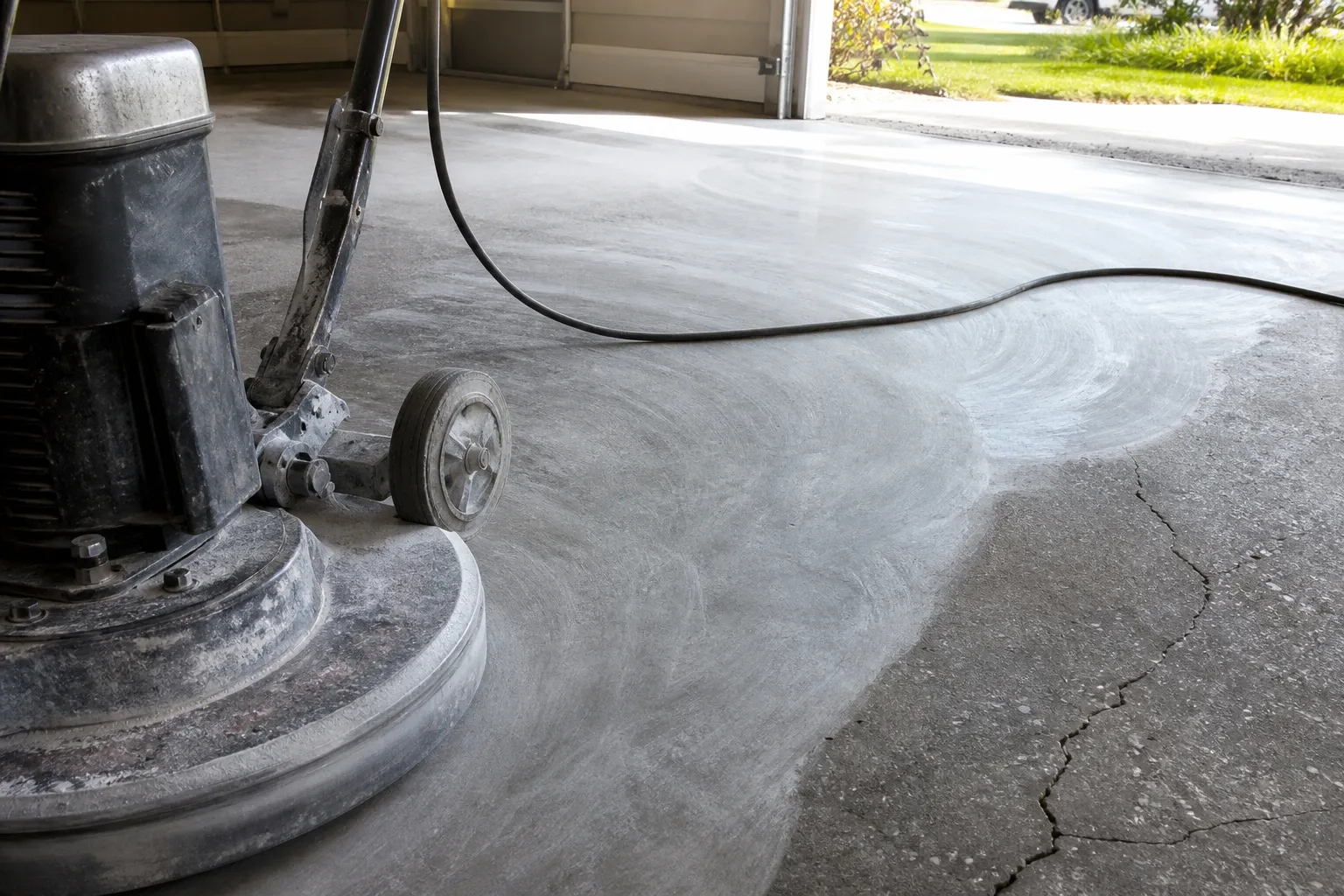 Diamond grinding a Tampa garage slab before epoxy coating