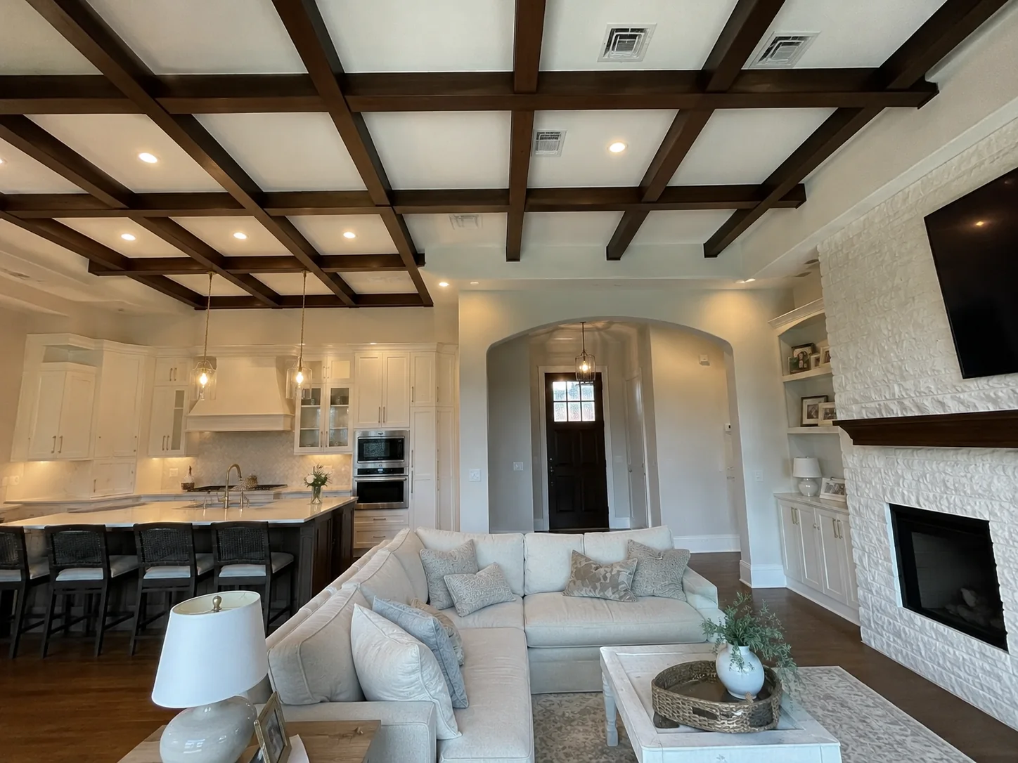 Beamed ceiling detail in a Tampa Bay home