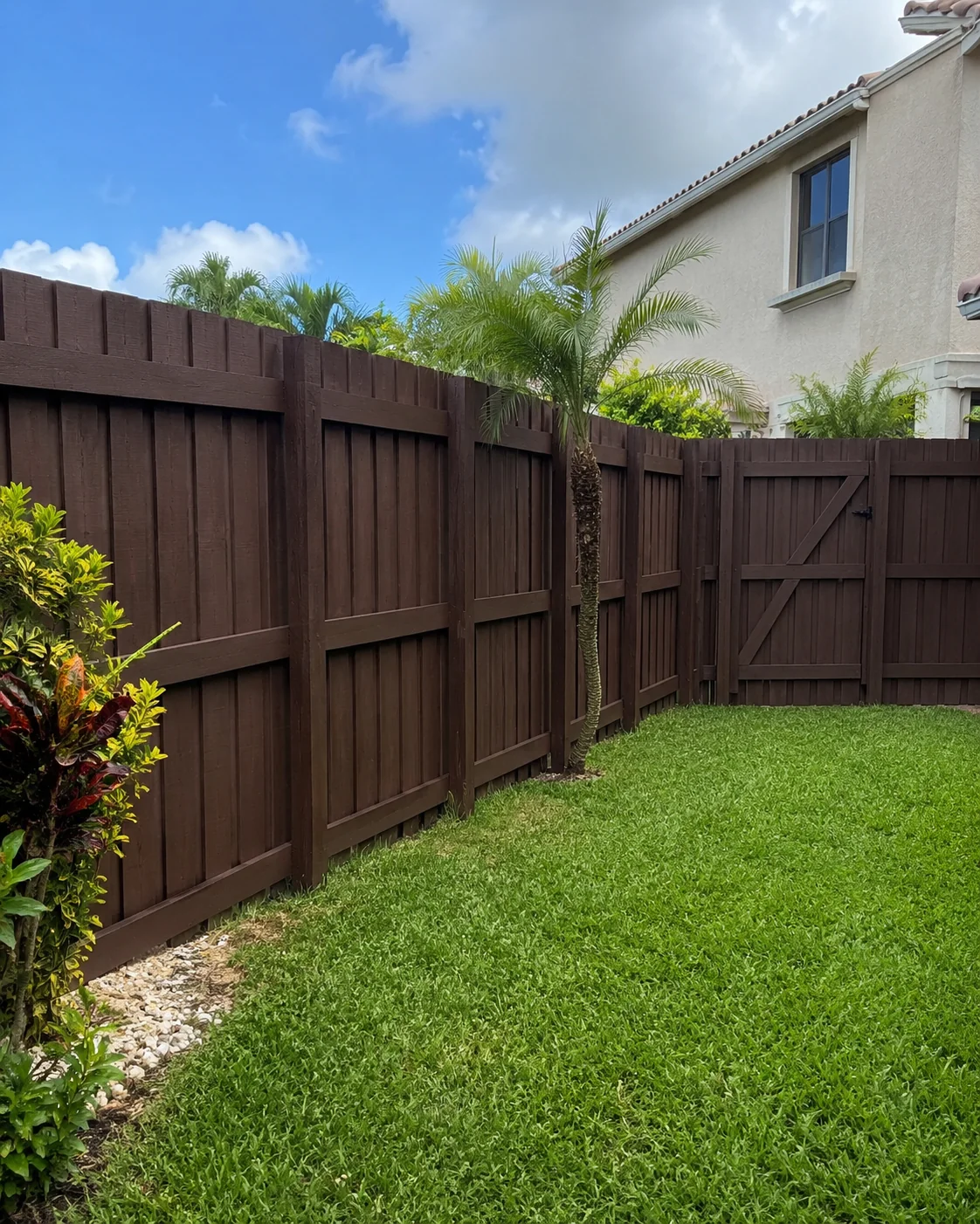 Freshly painted wood fence
