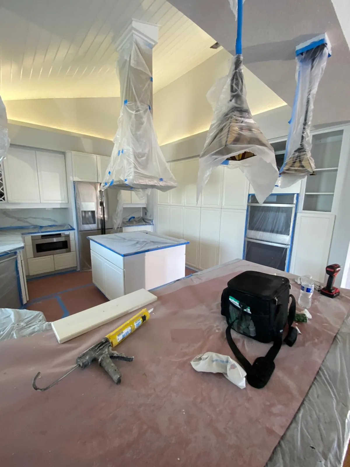 Freshly painted white kitchen cabinets in Tampa Bay home
